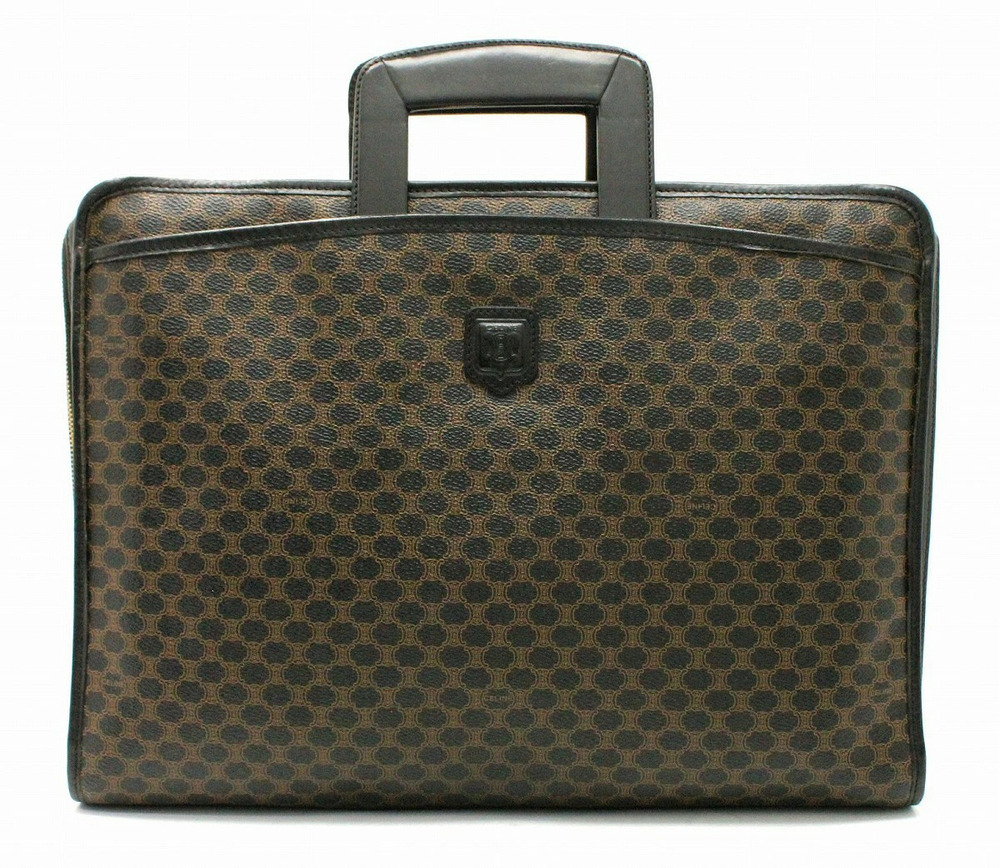Celine Macadam Briefcase Case Business Bag Leather Dark Brown Black